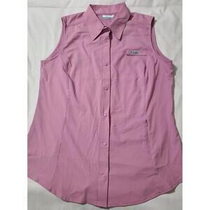 Columbia PFG Tamiami Sleeveless Shirt Womens Sz Large Pink UPF40 Ripstop Summer